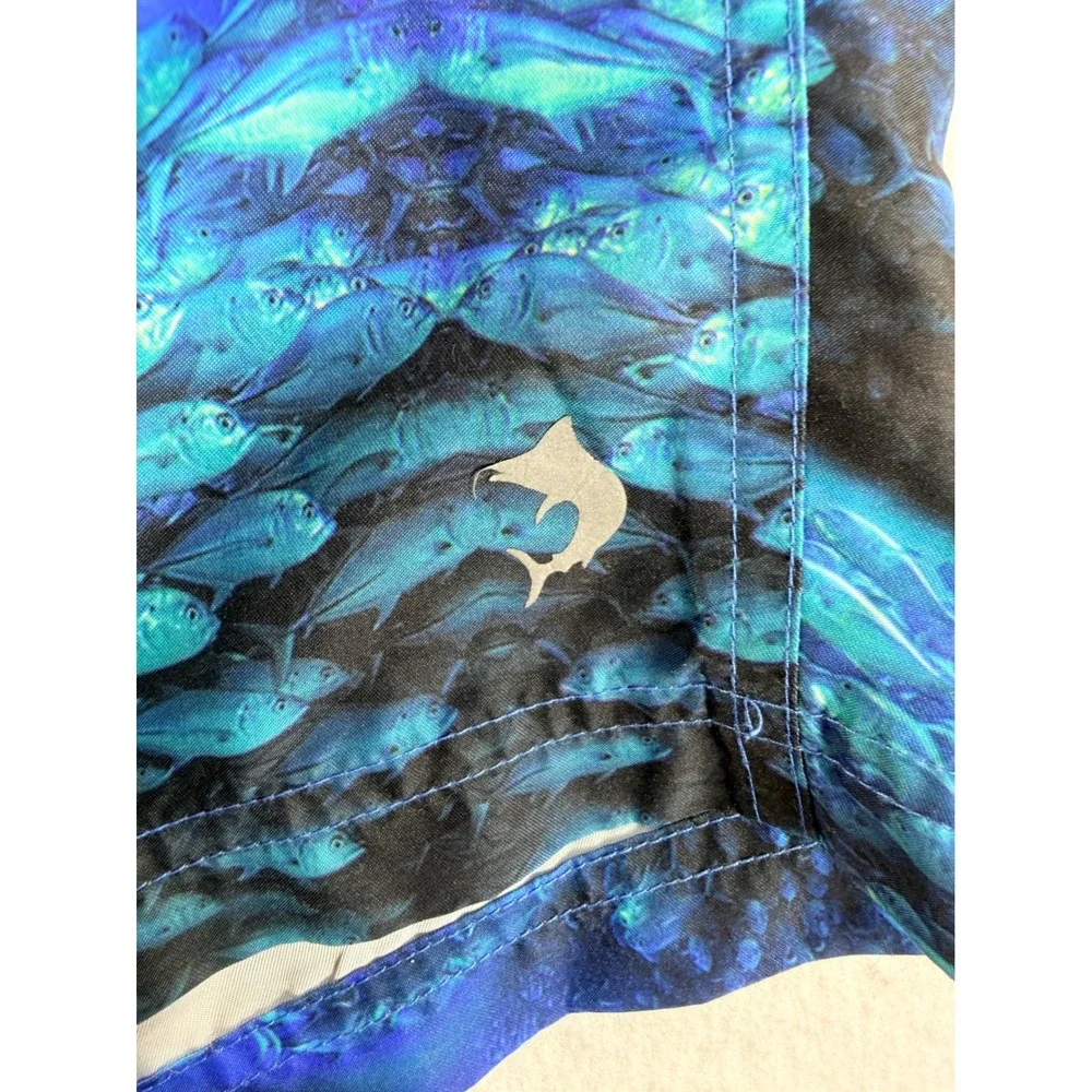 Reel legends Blue School of Fish Graphic Print Swim Trunks Board Shorts Mens XL